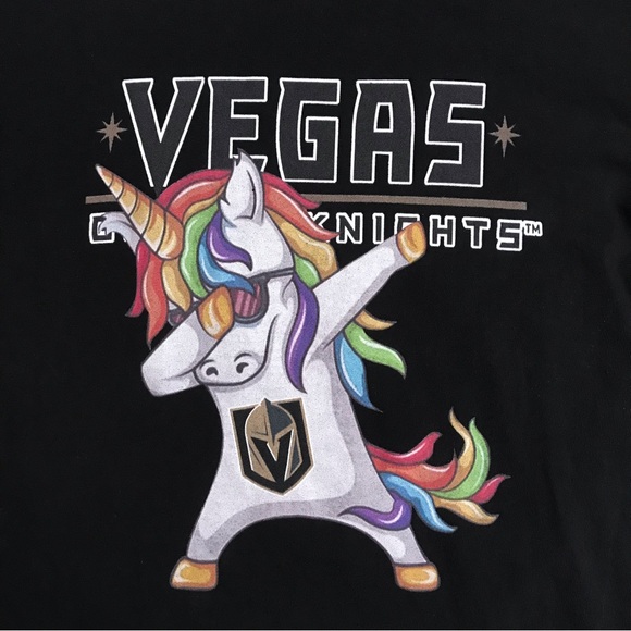 Vegas Golden Knights Graphic Tee Womens Size Medium Black Rainbow Unicorn VGK - Picture 2 of 7